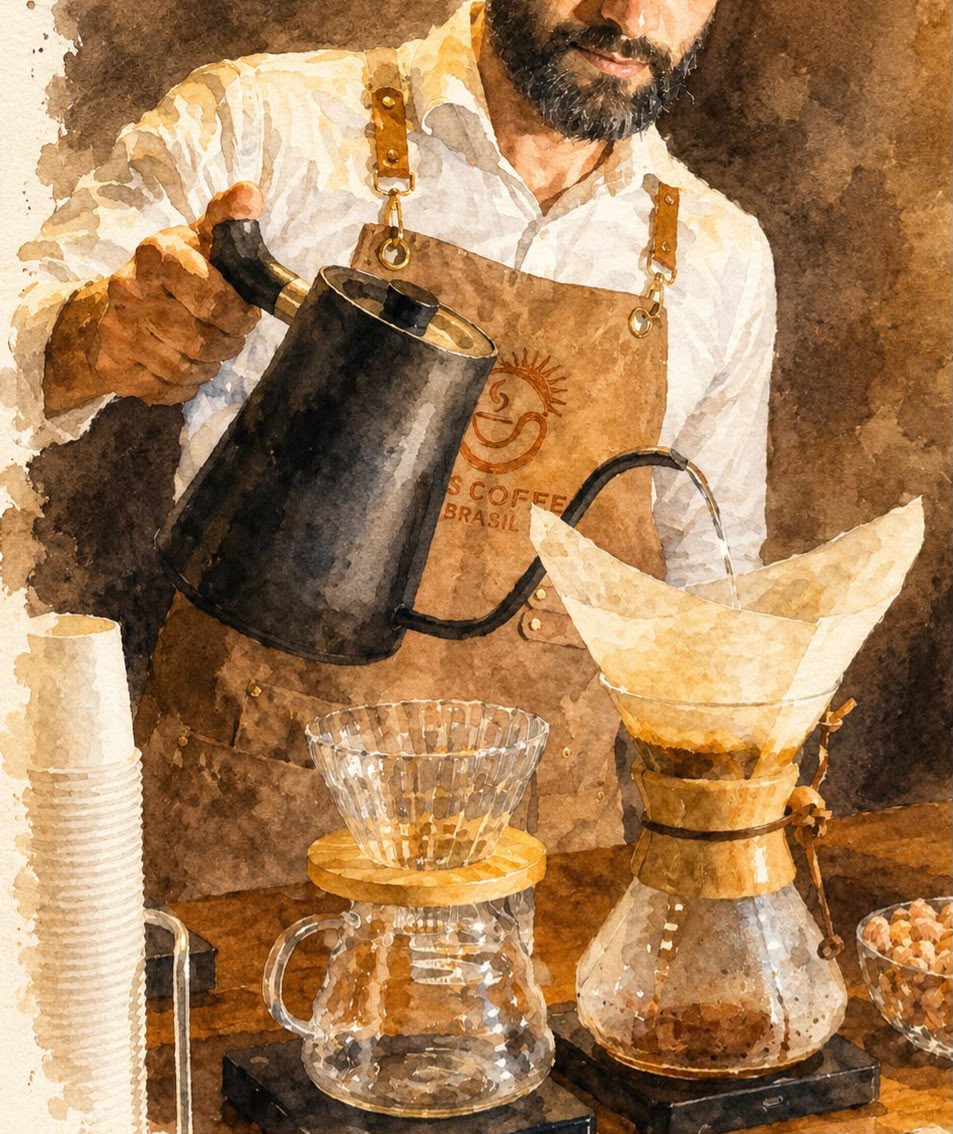 Barista preparando café pelo método V60
